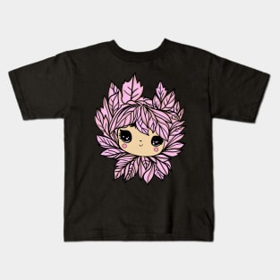 Cute kawaii face with pink leaves Kids T-Shirt